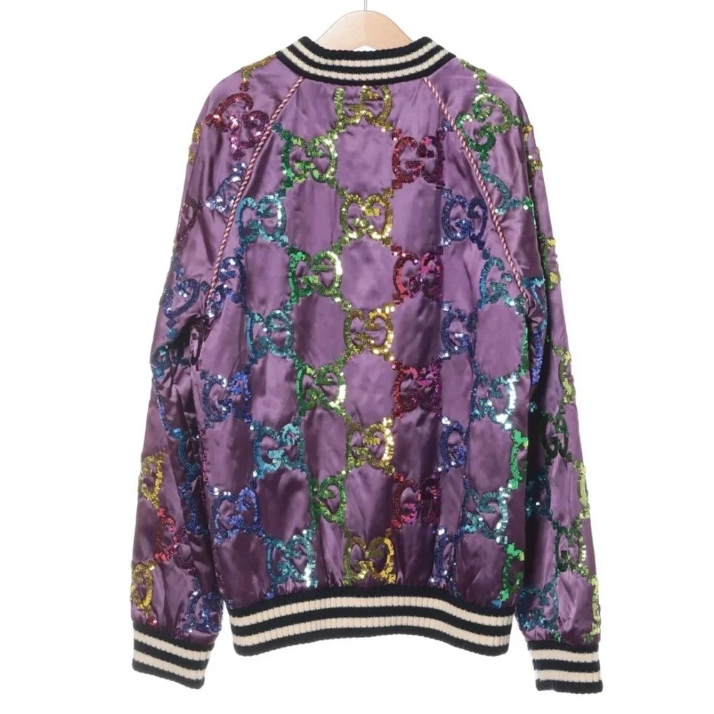 Gucci Purple Sequin Interlocking G Bomber Jacket - Picture 5 of 7